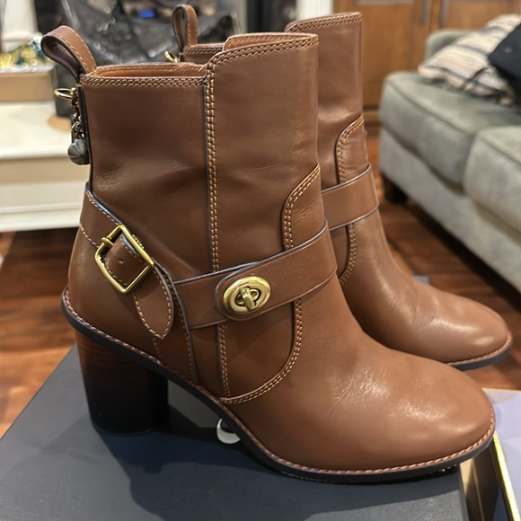 Coach Moto Bootie Heel Dark Saddle - Picture 2 of 7